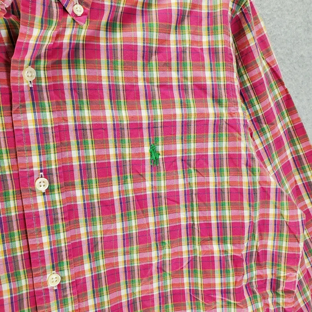 Ralph Lauren Men Button Up Medium Pink Plaid Custom Fit Tartan Long Sleeve
